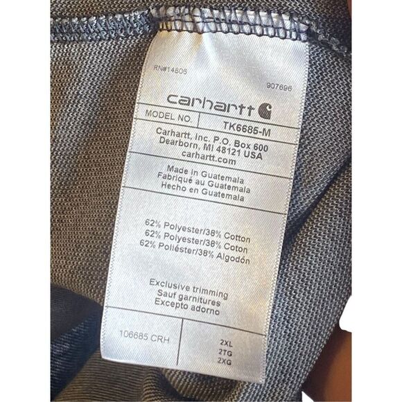 Carhartt Loose Fit Polo Shirt 2XL Heather Gray Pocket TK6685-M Workwear Durable - Picture 5 of 5